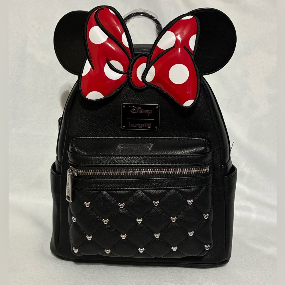 NWT Disney Black Quilted Loungefly Mini Backpack with Red Bow